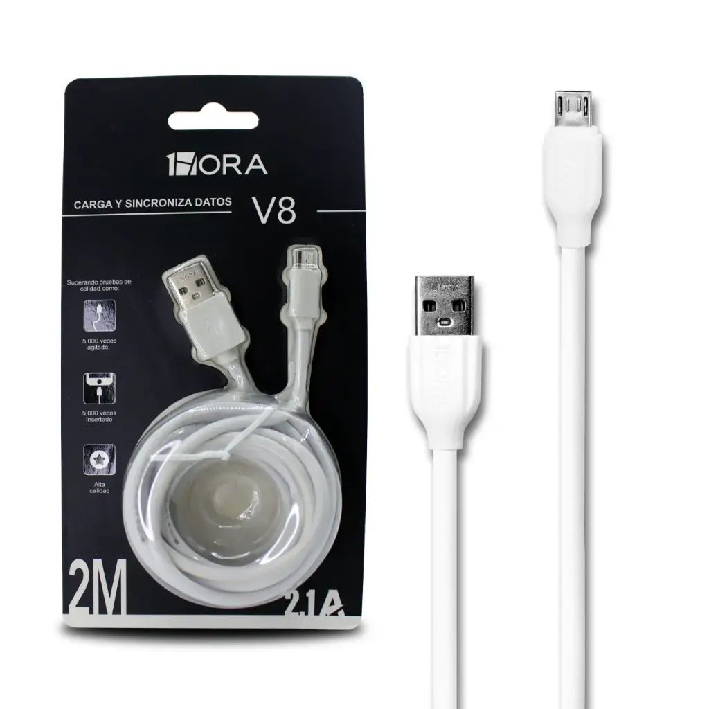 CABLE TIPO V8 2 METROS 2.1A  1HORA CAB 178